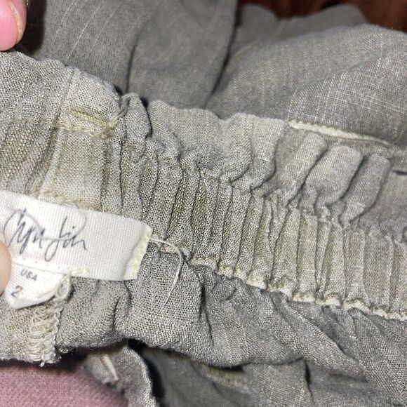 Cyn Jin Slub Cross Hatch Trousers Relaxed Womens Size 2 Stretch Waist Green - Picture 6 of 9